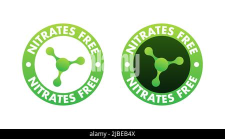 Grünes Symbol für Nitrate-frei. Nitrat Verboten. Ernährungszertifiziert. Vektorgrafik. Stock Vektor