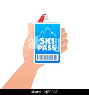 Skipass. Skiliftticket. Vektor mit Berghintergrund. Isolierte flache Vektorgrafik Stock Vektor