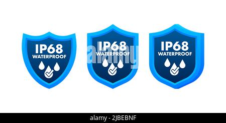 IP68 wasserdicht, Wasserdichtigkeit Füllstand Informationsschild Stock Vektor