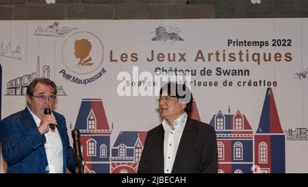 Paris : 'Jeux artistiques' au carrousel du Louvre, introduit par l'ambassadeur de Chine et organisé par Anath Tordjman-Compagnon. Stockfoto