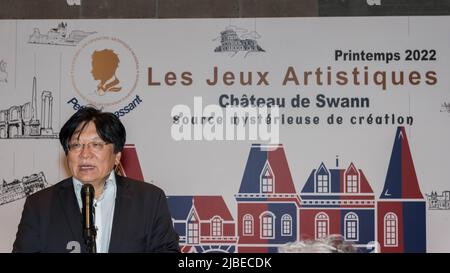 Paris : 'Jeux artistiques' au carrousel du Louvre, introduit par l'ambassadeur de Chine et organisé par Anath Tordjman-Compagnon. Stockfoto