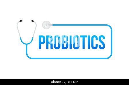 Probiotika. Abzeichen, Symbol, Stempel, Logo. Vektorgrafik. Stock Vektor