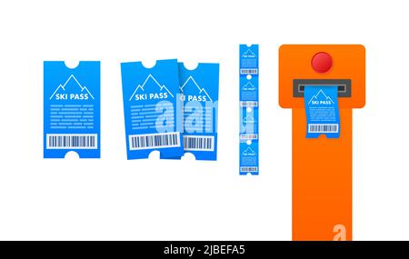 Skipass. Skiliftticket. Vektor mit Berghintergrund. Isolierte flache Vektorgrafik Stock Vektor