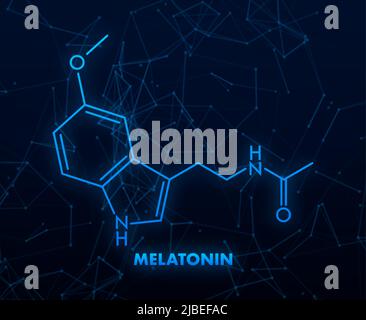 3D Melatonin-Formel. Neonsymbol. Isolierte Vektordarstellung Stock Vektor