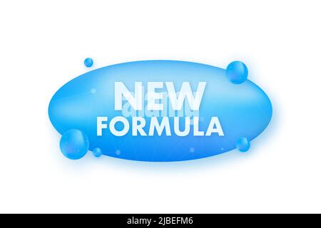 Werbung mit blauer neuer Formel auf weißem Hintergrund. Symbol auf blauem Hintergrund. Vektorgrafik Stock Vektor