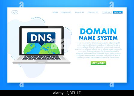 DNS Domain Name System-Server. Globales Kommunikationsnetzwerkkonzept. Web-Suchkonzept. Vektorgrafik Stock Vektor