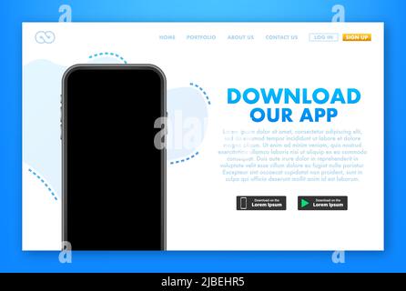 3D-Taste mit Download unserer App für Web-Seite Design. Werbebanner für Unternehmen Stock Vektor