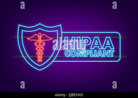 HIPAA-konform. Ein Neonsymbol wird markiert. Vektordesign. Logo-Symbol Stock Vektor