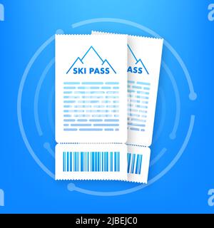 Skipass. Skiliftticket. Vektor mit Berghintergrund. Isolierte flache Vektorgrafik Stock Vektor