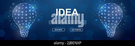 Lampe polygonales Symbol für Kopf Promotion Banner. Horizontale Low-Poly-Poster-Illustration. Innovation Design Vorlage Illustration Konzept. Stock Vektor
