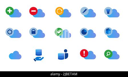 Cloud Computing virtuelle Technologie Hosting Icon Set Sammlung Meeting Event Veranstalter Zeitplan blau isoliert Stock Vektor