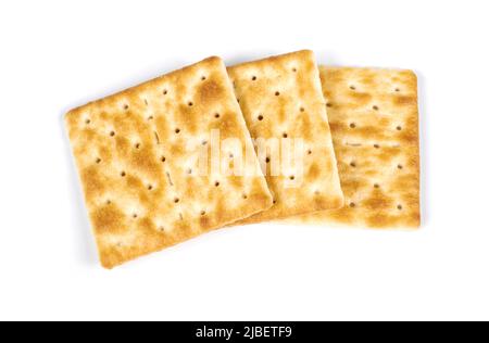 Quadratische Cracker auf weißem Hintergrund isoliert Stockfoto