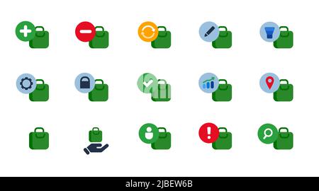 Einkaufstasche Store Commerce kaufen Symbol Set Kollektion blau Vektor Stock Vektor