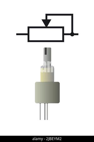 Variabler Widerstand. Funkkomponente. Funkelektronik. Symbolische Bezeichnung. Isoliert auf weißem Hintergrund. Symbol für ein einzelnes Objekt. Vektor Stock Vektor