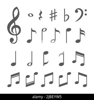 Symbole für Musiknoten auf weißem Hintergrund Stock Vektor