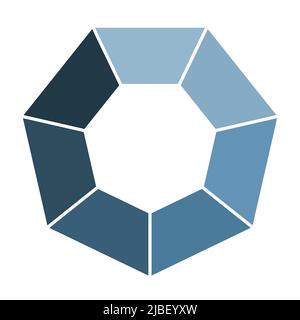 Symbol für die Vorlage für die Heptagon-Infografik. Grafisches Symbollayout, blau auf weißem Hintergrund. Diagramm mit 7 getrennten Schritten. Einfache mehrfarbige flache Design-Vektor Stock Vektor