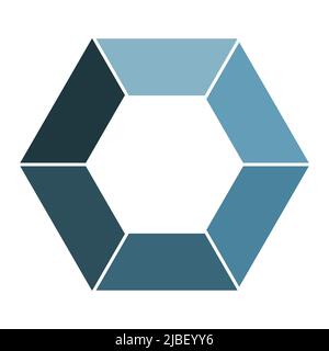 Symbol für Infografik-Sechseck-Vorlage. Grafisches Symbollayout, blau auf weißem Hintergrund. Diagramm mit 6 getrennten Schritten. Einfache mehrfarbige flache Design-Vektor Stock Vektor