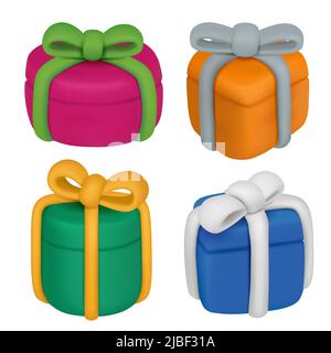 Kisten aus Plastilin. Geschlossene Geschenk-Container für Hochzeit oder Party-Feier farbige Bänder anständige Vektor realistische Boxen Vorlagen Stock Vektor