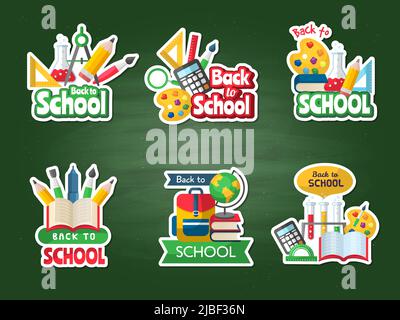 Zurück zur Schule Abzeichen. Bildungskonzept farbige Etiketten und Embleme für Studenten aktuellen Vektor-Logo Stock Vektor