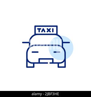 Taxi-Symbol mit einem Schild oben. Pixel-perfektes, bearbeitbares Strichliniensymbol Stock Vektor