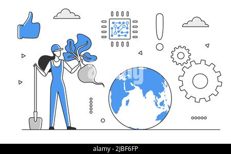 Intelligente Landwirtschaft mit innovativer Landwirtschaftstechnologie. Neuausrichtung und Transformation der landwirtschaftlichen Entwicklung Vektor monokolor Illustration Stock Vektor