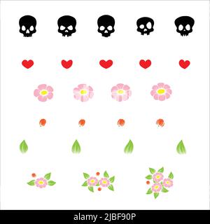 Totenköpfe und Herzen florale Designelemente Stock Vektor