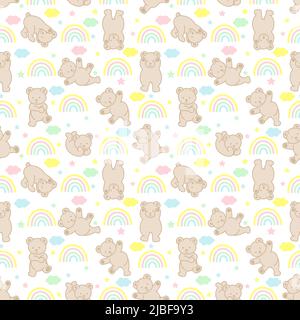 Nahtlose Hintergrund-Muster mit niedlichen Baby Teddybär und Regenbogen Stockfoto