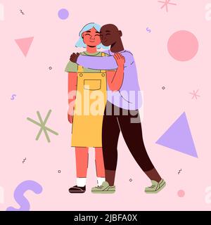 Flache Freundschaft Tag Illustration mit Freunden Umarmung Vektor Illustration. Stock Vektor