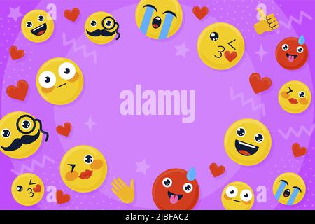 Flache Welt Emoji Tag Hintergrund mit Emoticons Vektor-Illustration. Stock Vektor