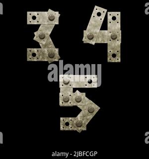 3D Rendering von Metall Befestigungsplatte Großbuchstaben Alphabet - Ziffern 3-5 Stockfoto