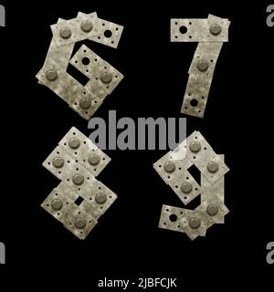 3D Rendering von Metall Befestigungsplatte Großbuchstaben Alphabet - Ziffern 6-9 Stockfoto