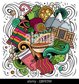 Bolivien handgezeichnete Cartoon-Kritzeleien Illustration. Stock Vektor