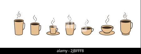 Stellen Sie Tassen Kaffee Ein. Tee. Cafe Vektor Template Design. Frühstück. Stock Vektor