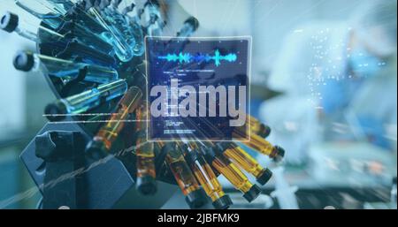 Bild des Scannens und der Datenverarbeitung über dem wissenschaftlichen Labor Stockfoto