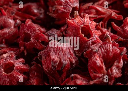 Nahaufnahme der trockenen Hibiskusblüten von oben Stockfoto