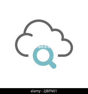 Symbol für Cloud-Speicher und Vergrößerungsglas. Datensuche, ausgefülltes Symbol wird berechnet. Stock Vektor