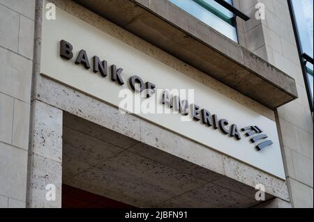 London, Großbritannien - 5. Mai 2022:Bank of America in London Stockfoto