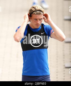 Conor Gallagher aus England während eines Trainings auf dem FC Bayern Campus, München. Bilddatum: Montag, 6. Juni 2022. Stockfoto