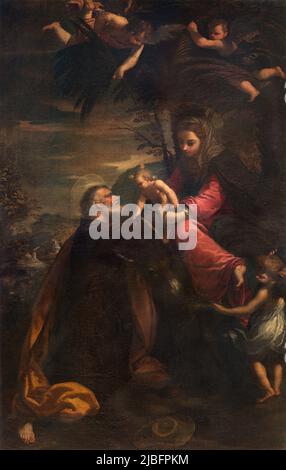 FERRARA, ITALIEN - 9. NOVEMBER 2021: Das Gemälde Ruhe auf der Flucht nach Ägypten in der Kirche Chiesa di San Francesco von Ippolito Scarsella - Scarsellino Stockfoto