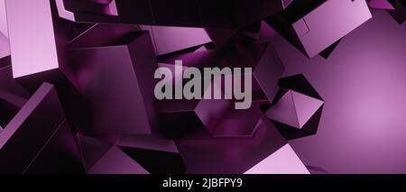 Abstrakt glänzend 3D SciFi Chaos trendy futuristisch Lila Violett Hintergrund Tapete 3D Render Stockfoto