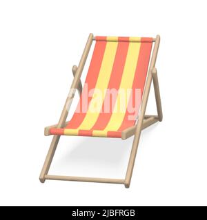 Rot-gelb gestreifte Strandliege. Realistischer 3D Liegestuhl isoliert auf weißem Hintergrund. Sommerzeitobjekt. Vektorgrafik. Stock Vektor