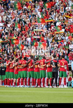 Lissabon, Portugal. 05.. Juni 2022. Die portugiesische Nationalmannschaft steht beim Spiel der UEFA Nations League zwischen Portugal und der Schweiz im Stadion Alvalade an. Endstand; Portugal 4:0 Schweiz. Kredit: SOPA Images Limited/Alamy Live Nachrichten Stockfoto