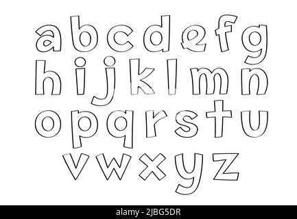 Vektor von englischen Alphabeten im handgezeichneten Doodle-Stil. Kleinbuchstabe. Stock Vektor
