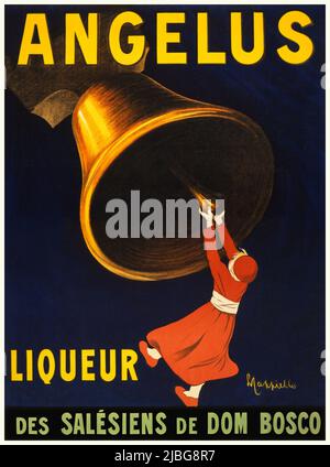 Eine Wende des 20.. Jahrhunderts, französisches Werbeplakat von Leonetto Cappiello (1875-1942), auf dem jemand an der Glocke festhält, um für den Likör zu werben, Angêlus hergestellt durch die Mischung der Essenzen der natürlichen Zutaten, hauptsächlich Bitterorangen und Orangenschalen und Kardamom, Und die Alterung der Mischung in bereits mit Sherry gewürzten Butts Stockfoto