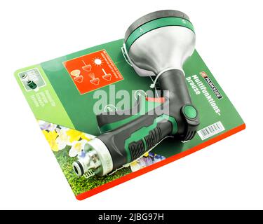 Hamburg, Deutschland - Juni 4 2022: Parkside multifunktionale Garten-Duschpistole isoliert auf weißem Hintergrund Stockfoto