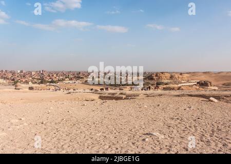 Das Bild der Wüste in der Nähe von Gizeh Pyramidenkomplex, Gizeh, Ägypten Stockfoto