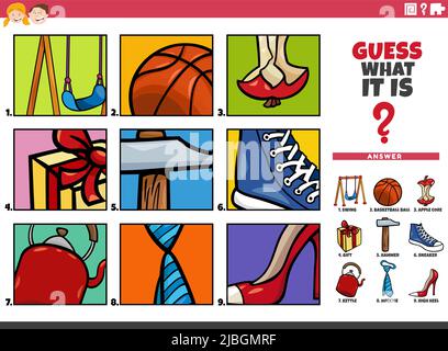 Cartoon Illustration von pädagogischen Spiel der erraten Objekte Aktivität für Kinder Stock Vektor