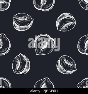 Nahtloses Muster mit handgezeichneter Kreide-Haselnuss Stock Vektor