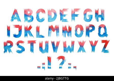 Bunte Aquarell Aquarell Schriftart handgeschriebene Hand zeichnen abc Alphabet Buchstaben. Stockfoto