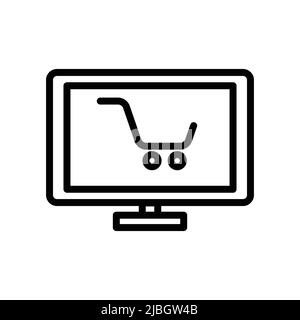 Notebook-Symbolvektor mit Einkaufswagen. Online einkaufen, online kaufen, Online-Shop. Line Icon Stil. Einfaches Design Illustration editierbar Stock Vektor